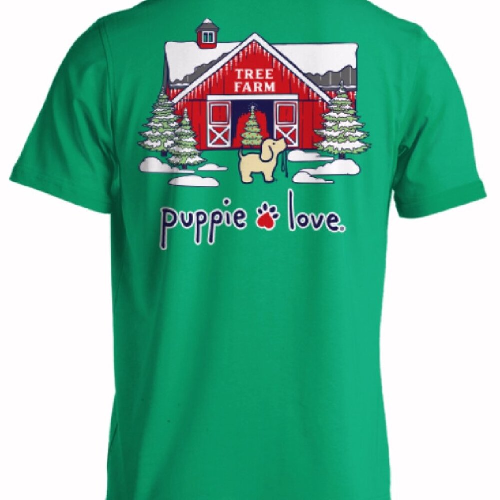 Puppie Love Dog Christmas Tree Farm Short Sleeve T-Shirt NEW Fast Ship